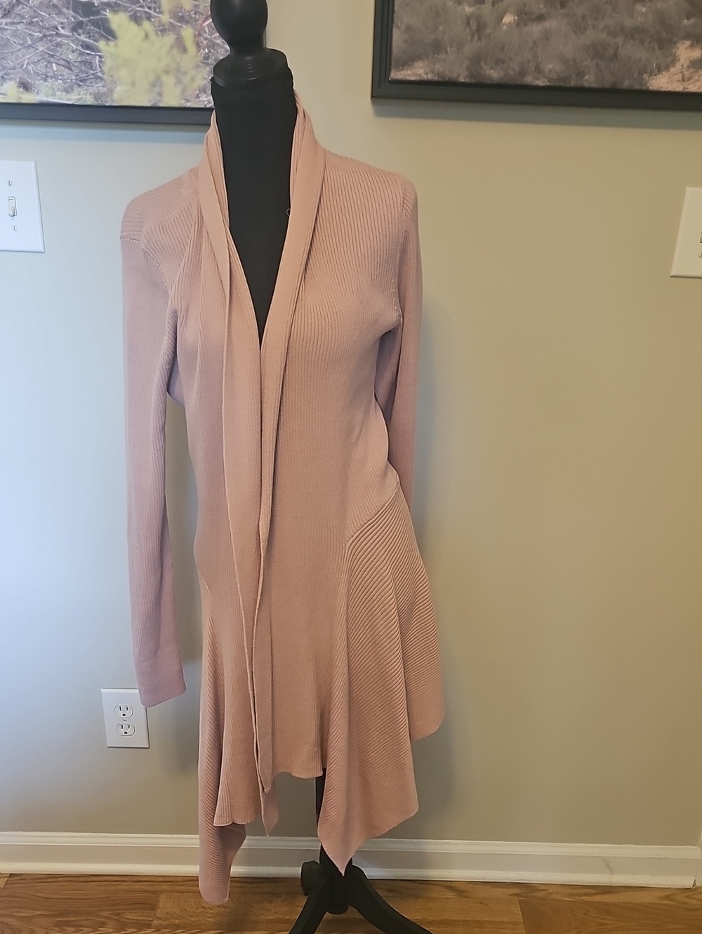 VENUS Dusty Rose Long Open-Front Ribbed Cardigan